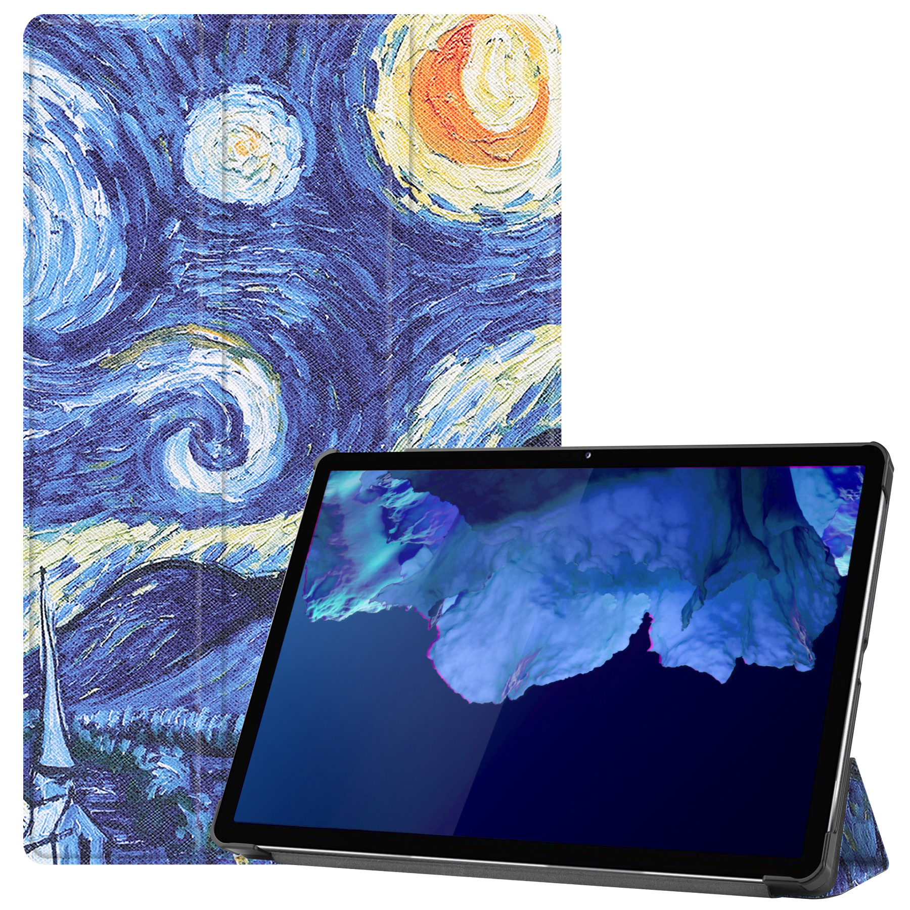 Nomfy Hoes Geschikt voor Lenovo Tab P11 Plus Hoes Tri-fold Tablet Hoesje Case Met Screenprotector - Hoesje Geschikt voor Lenovo Tab P11 Plus Hoesje Hardcover Bookcase - Sterrenhemel
