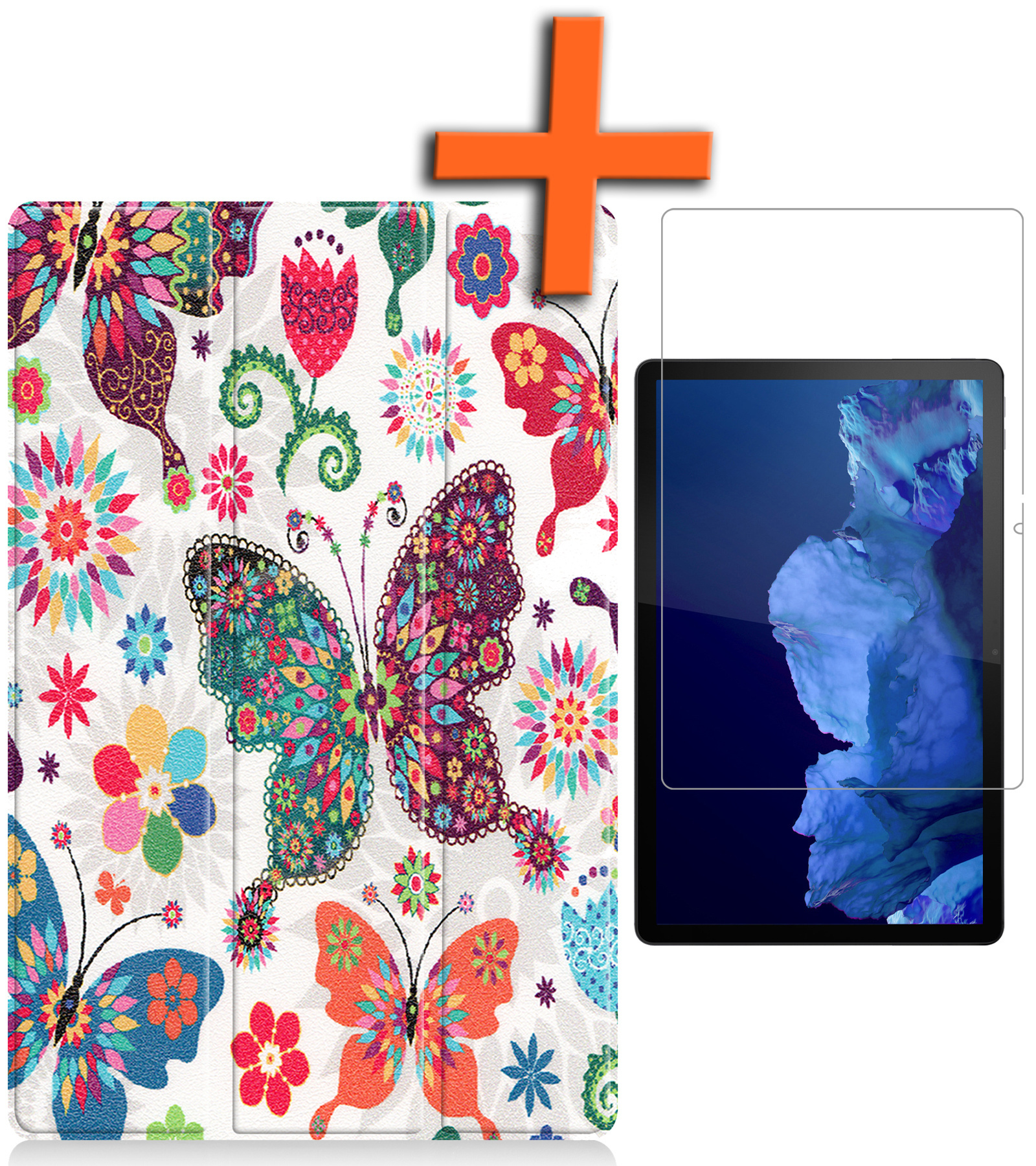 Nomfy Hoes Geschikt voor Lenovo Tab P11 Plus Hoes Tri-fold Tablet Hoesje Case Met Screenprotector - Hoesje Geschikt voor Lenovo Tab P11 Plus Hoesje Hardcover Bookcase - Vlinders