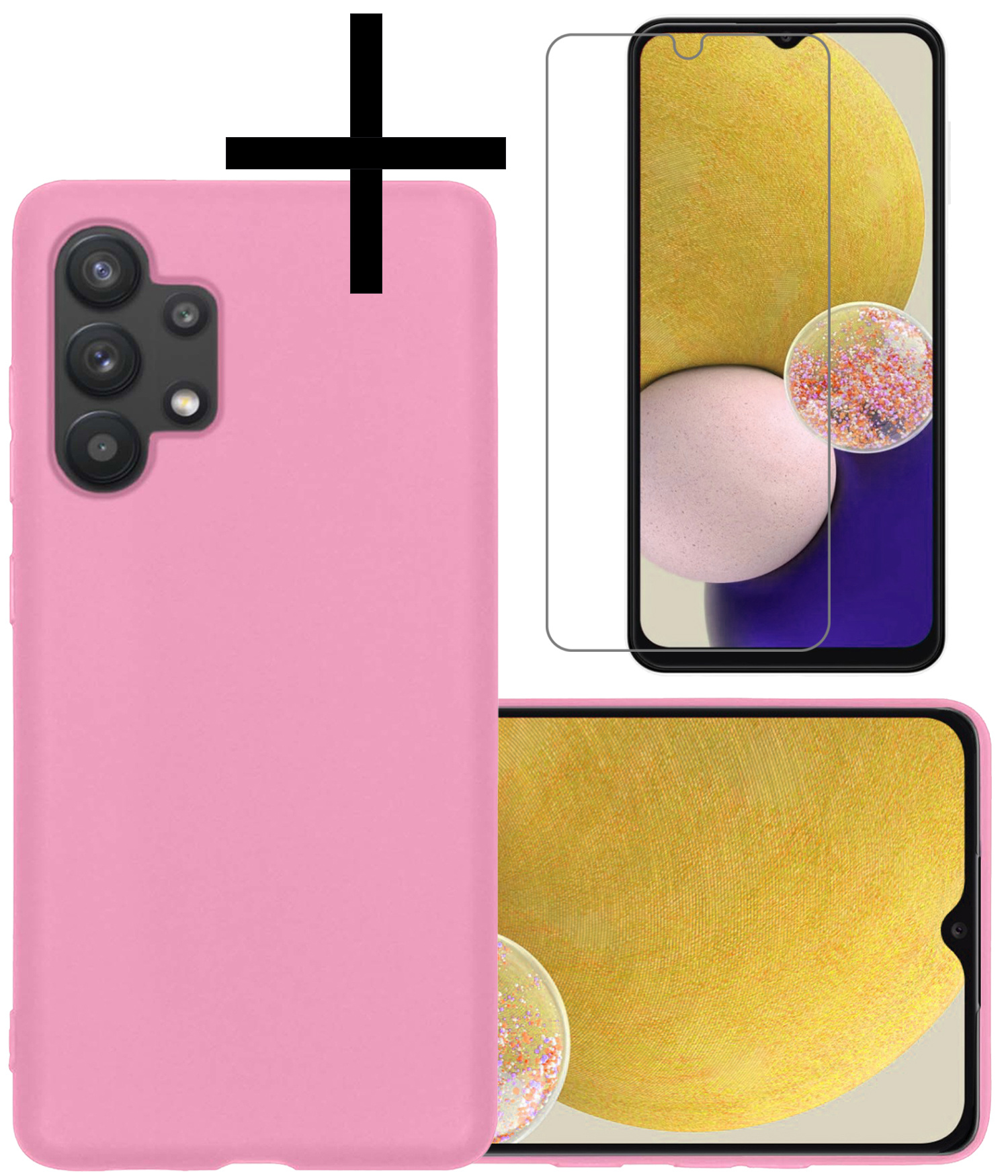 NoXx Hoes Geschikt voor Samsung A13 4G Hoesje Cover Siliconen Back Case Hoes Met Screenprotector - Lichtroze