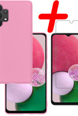 BASEY. Hoes Geschikt voor Samsung A13 4G Hoesje Siliconen Back Cover Case Met Screenprotector - Hoesje Geschikt voor Samsung Galaxy A13 4G Hoes Cover Hoesje - Lichtroze