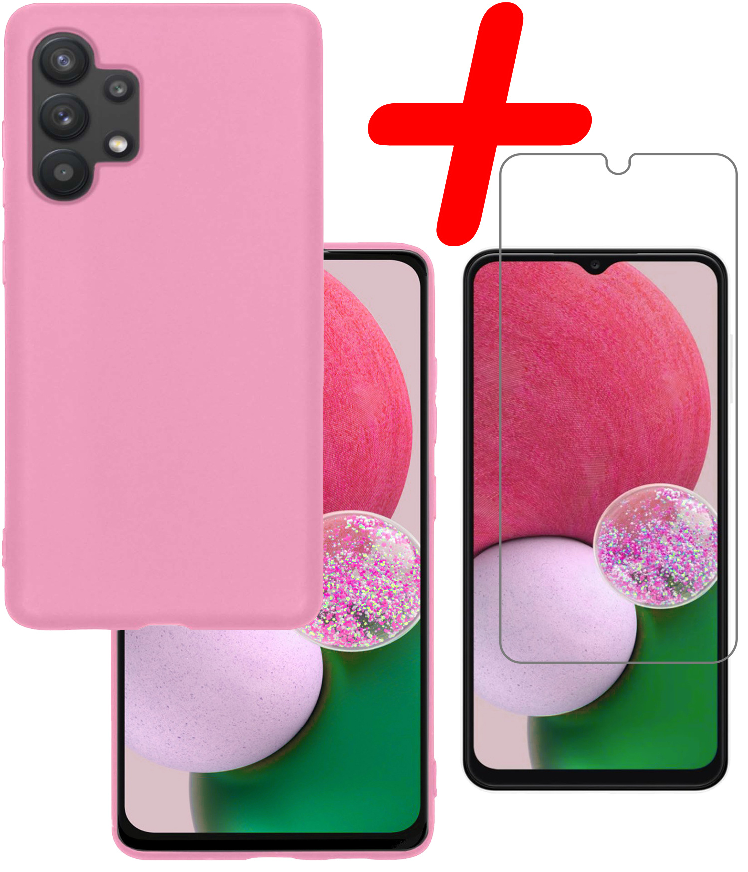 BASEY. Hoes Geschikt voor Samsung A13 4G Hoesje Siliconen Back Cover Case Met Screenprotector - Hoesje Geschikt voor Samsung Galaxy A13 4G Hoes Cover Hoesje - Lichtroze