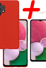 BASEY. Hoes Geschikt voor Samsung A13 4G Hoesje Siliconen Back Cover Case Met Screenprotector - Hoesje Geschikt voor Samsung Galaxy A13 4G Hoes Cover Hoesje - Rood