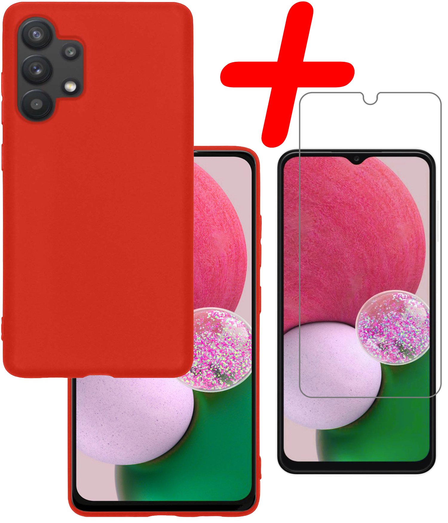 BASEY. Hoes Geschikt voor Samsung A13 4G Hoesje Siliconen Back Cover Case Met Screenprotector - Hoesje Geschikt voor Samsung Galaxy A13 4G Hoes Cover Hoesje - Rood