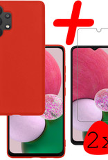 BASEY. Hoes Geschikt voor Samsung A13 4G Hoesje Siliconen Back Cover Case Met 2x Screenprotector - Hoesje Geschikt voor Samsung Galaxy A13 4G Hoes Cover Hoesje - Rood