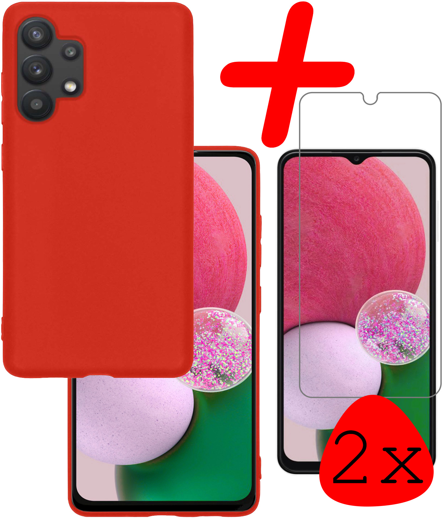 BASEY. Hoes Geschikt voor Samsung A13 4G Hoesje Siliconen Back Cover Case Met 2x Screenprotector - Hoesje Geschikt voor Samsung Galaxy A13 4G Hoes Cover Hoesje - Rood