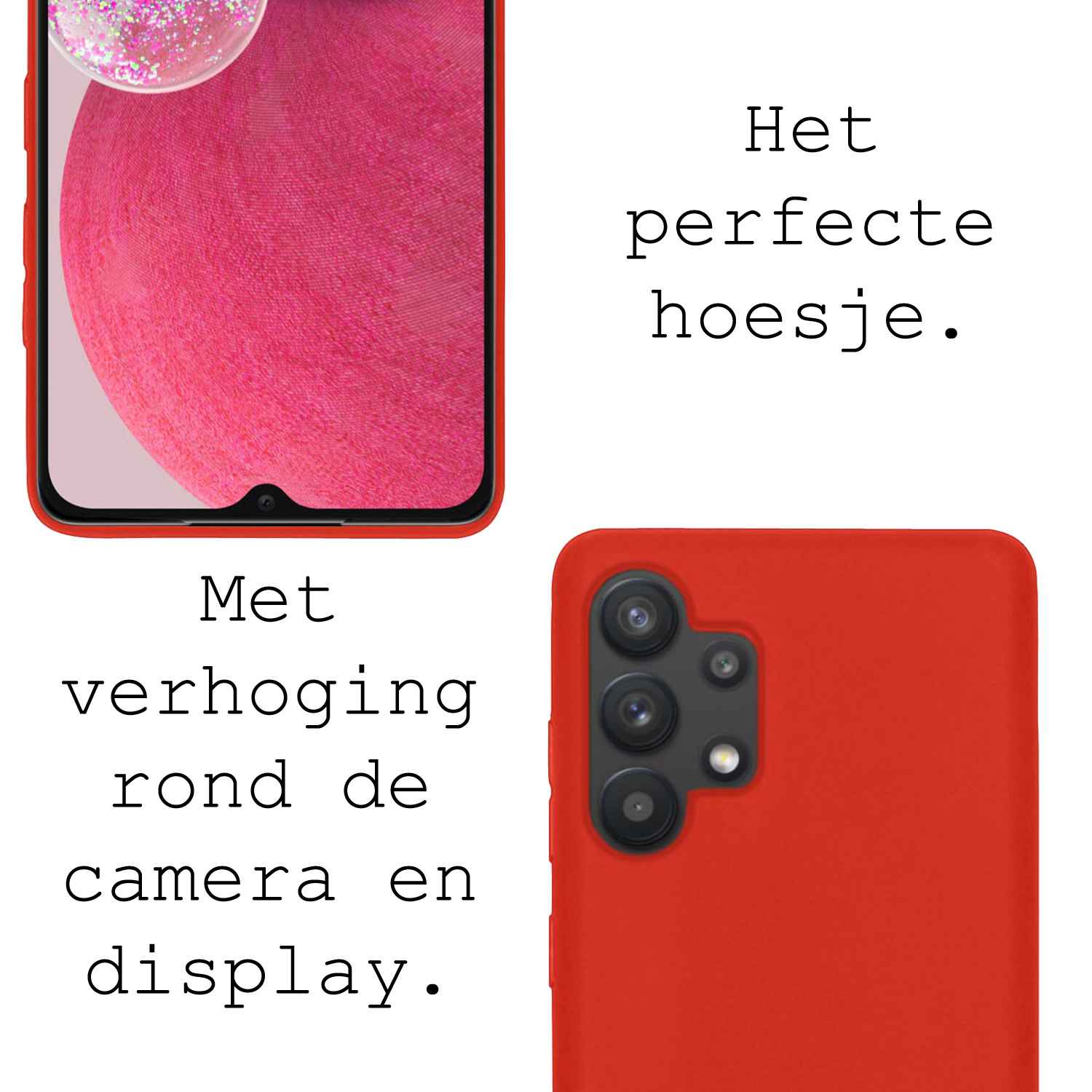 BASEY. Hoes Geschikt voor Samsung A13 4G Hoesje Siliconen Back Cover Case Met 2x Screenprotector - Hoesje Geschikt voor Samsung Galaxy A13 4G Hoes Cover Hoesje - Rood
