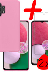 BASEY. Hoes Geschikt voor Samsung A13 4G Hoesje Siliconen Back Cover Case Met 2x Screenprotector - Hoesje Geschikt voor Samsung Galaxy A13 4G Hoes Cover Hoesje - Lichtroze