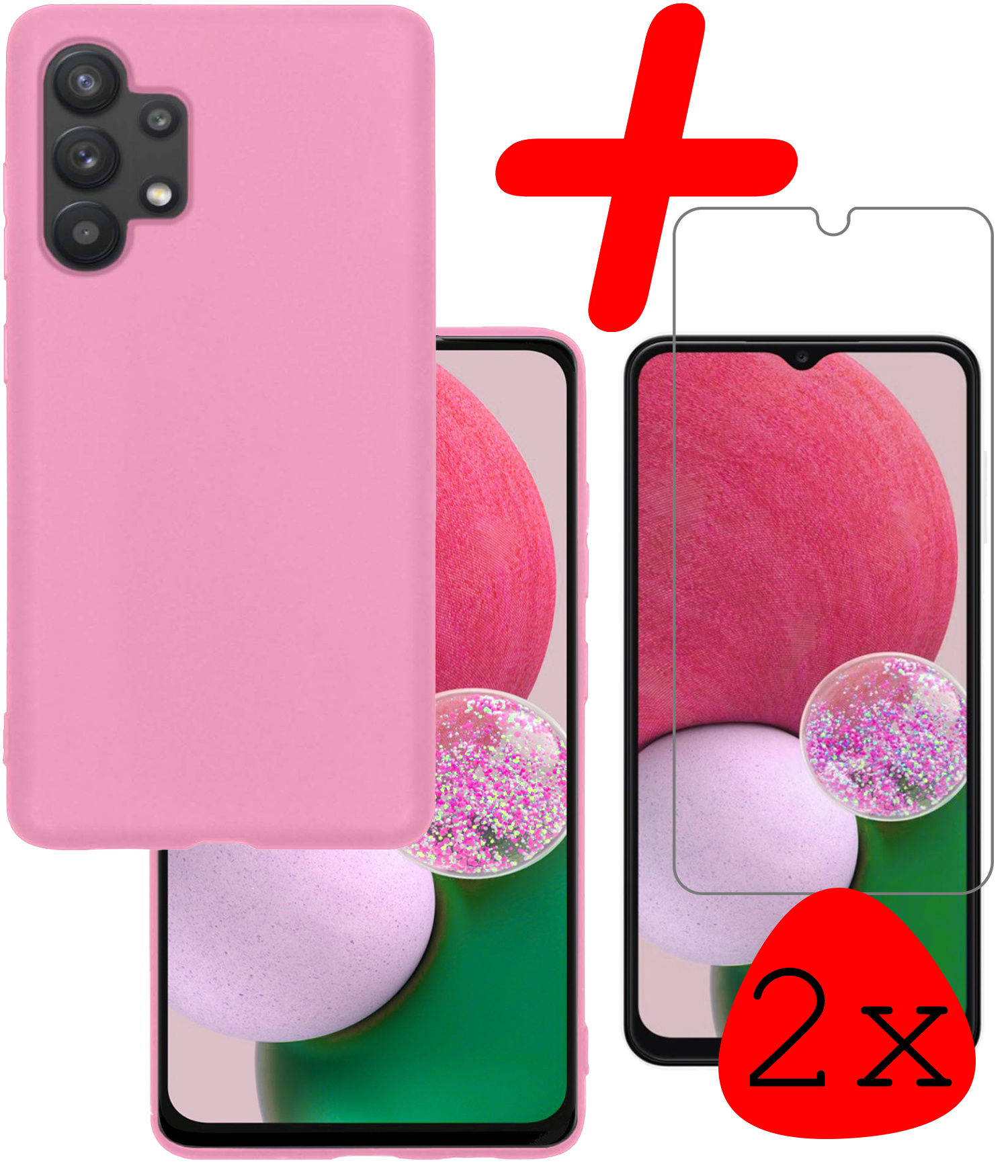 BASEY. Hoes Geschikt voor Samsung A13 4G Hoesje Siliconen Back Cover Case Met 2x Screenprotector - Hoesje Geschikt voor Samsung Galaxy A13 4G Hoes Cover Hoesje - Lichtroze