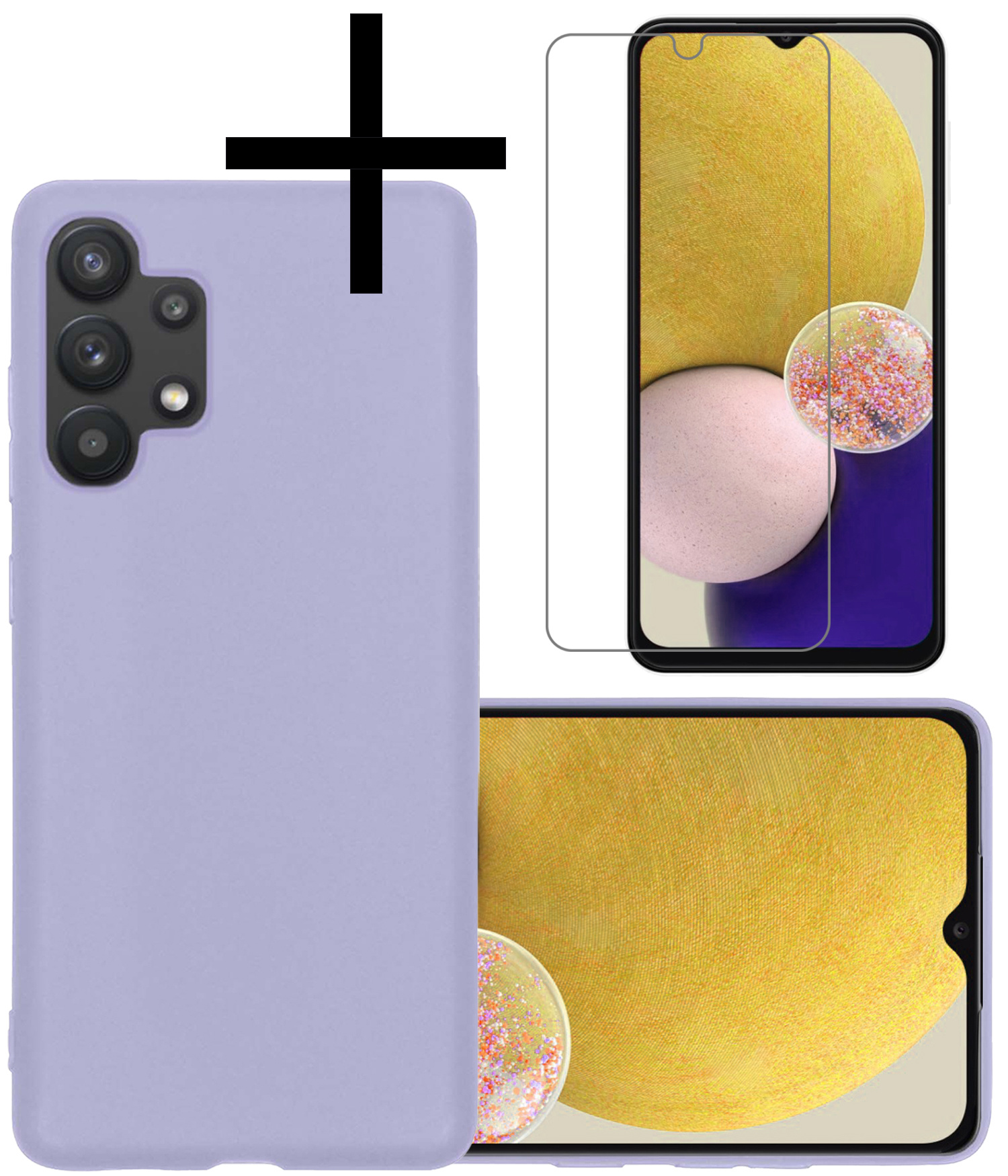 Samsung Galaxy A13 4G Hoesje Back Cover Siliconen Case Hoes Met Screenprotector - Lila