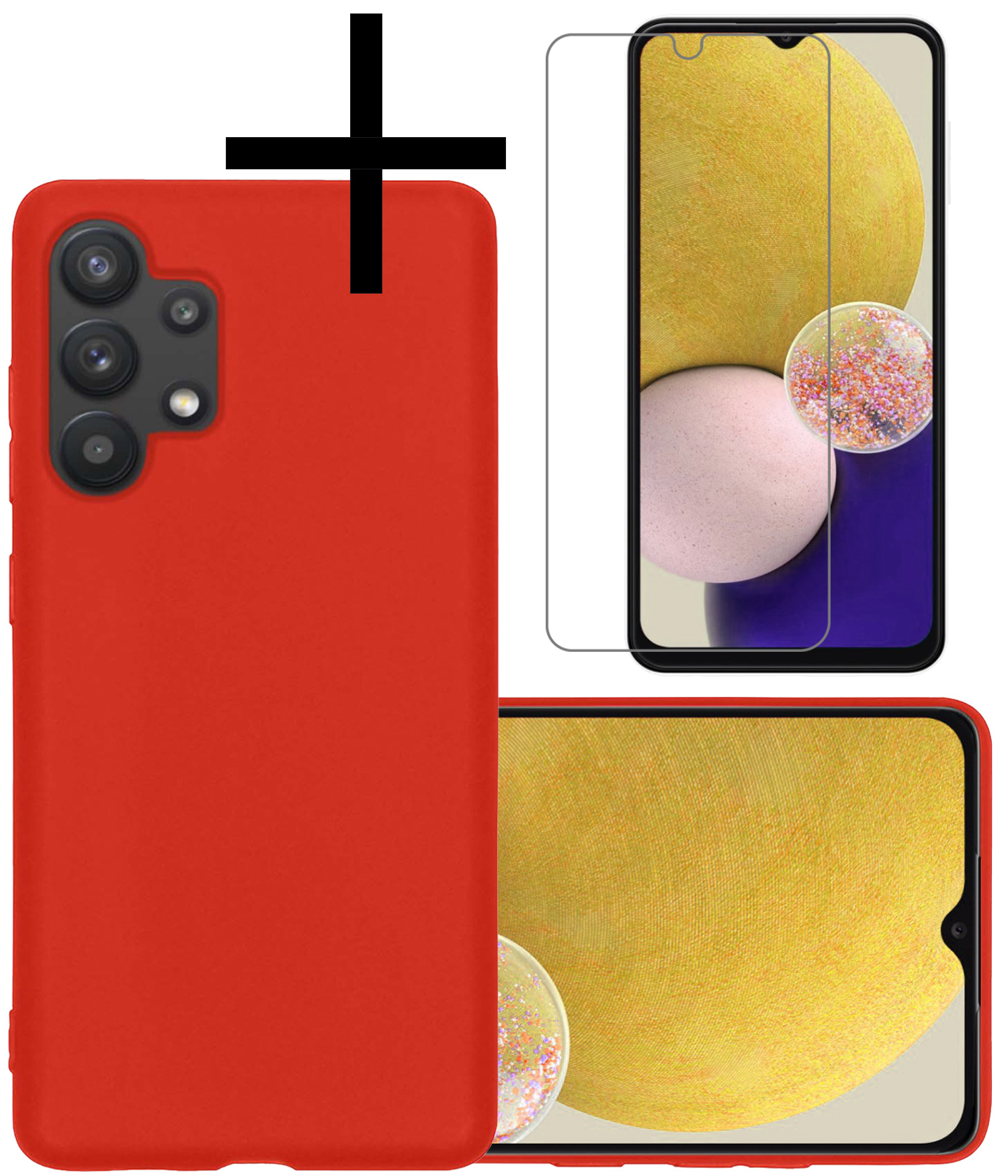 NoXx Hoes Geschikt voor Samsung A13 4G Hoesje Cover Siliconen Back Case Hoes Met Screenprotector - Rood