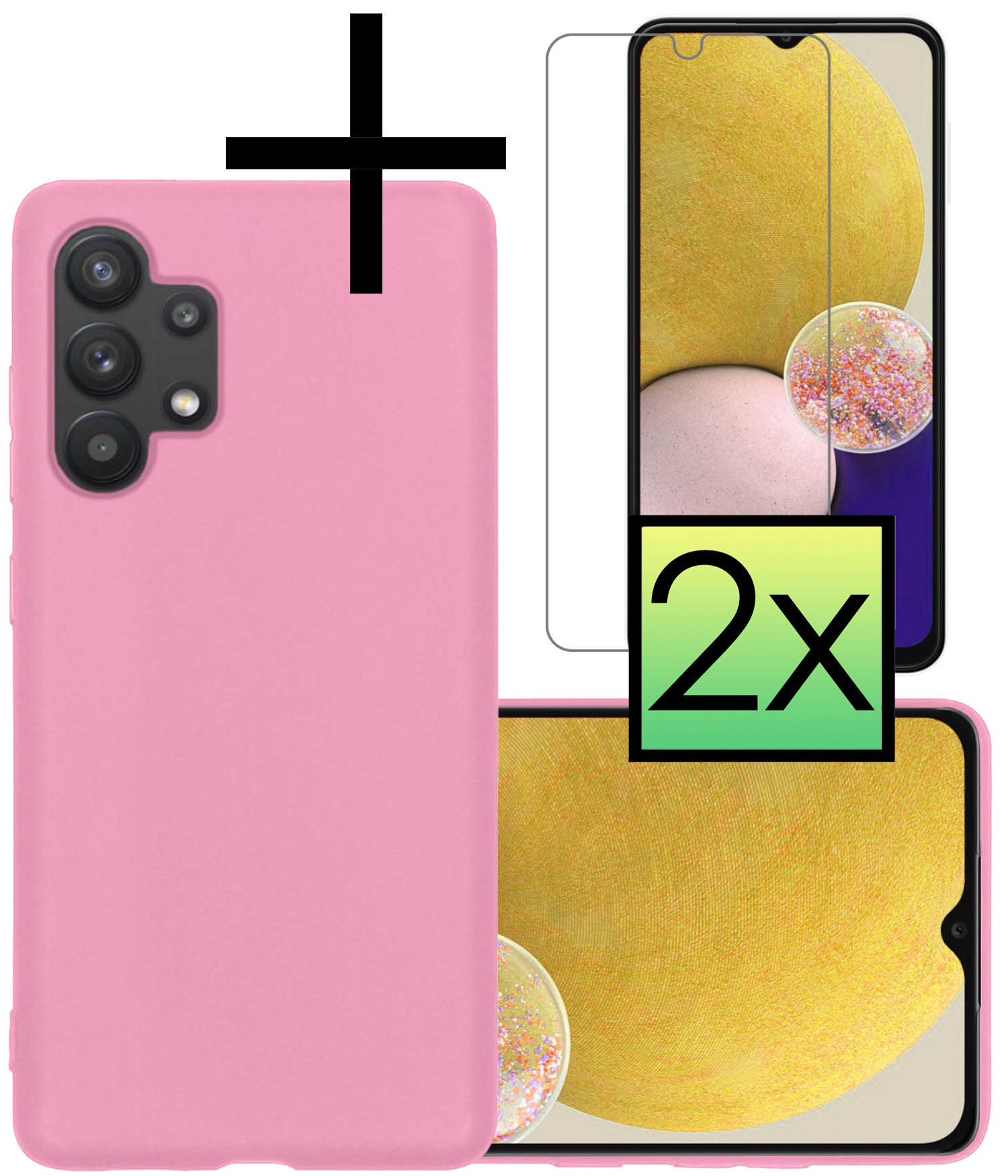 NoXx Hoes Geschikt voor Samsung A13 4G Hoesje Cover Siliconen Back Case Hoes Met 2x Screenprotector - Lichtroze