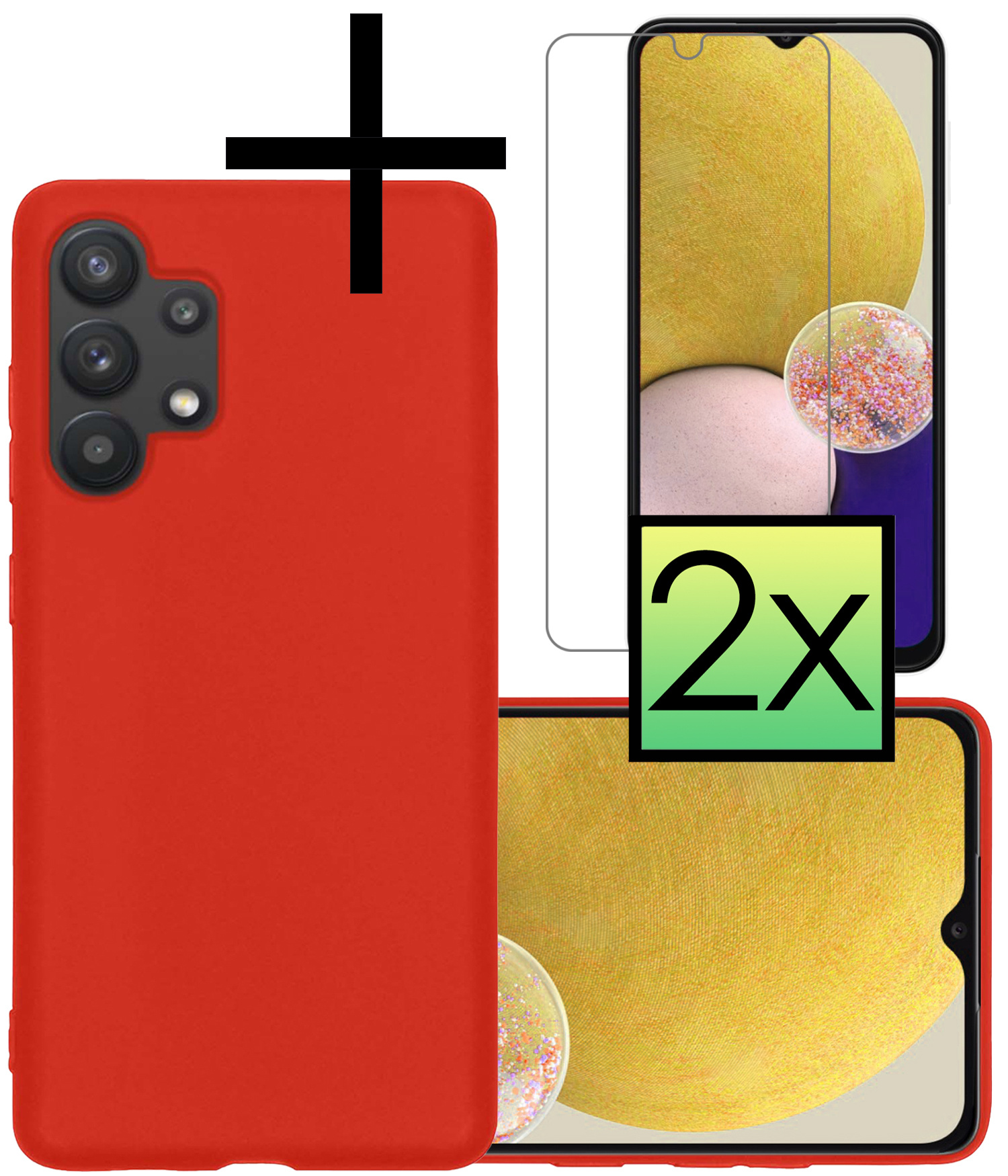 NoXx Hoes Geschikt voor Samsung A13 4G Hoesje Cover Siliconen Back Case Hoes Met 2x Screenprotector - Rood