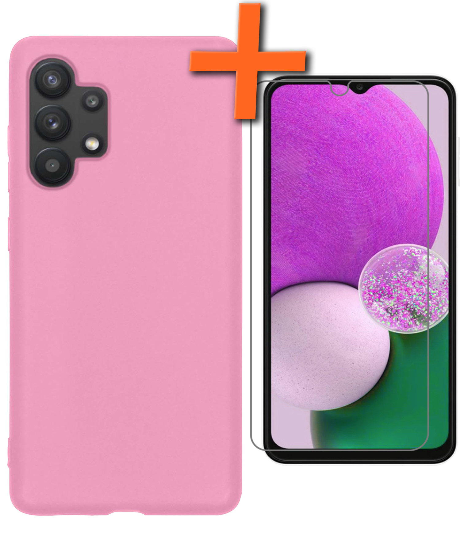Nomfy Hoesje Geschikt voor Samsung A13 4G Hoesje Siliconen Cover Case Met Screenprotector - Hoes Geschikt voor Samsung Galaxy A13 4G Hoes Back Case - Lichtroze