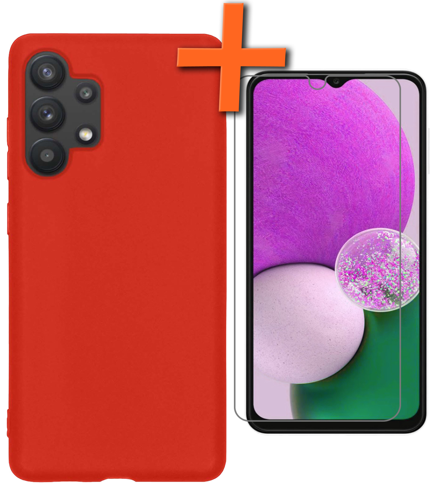 Nomfy Hoesje Geschikt voor Samsung A13 4G Hoesje Siliconen Cover Case Met Screenprotector - Hoes Geschikt voor Samsung Galaxy A13 4G Hoes Back Case - Rood