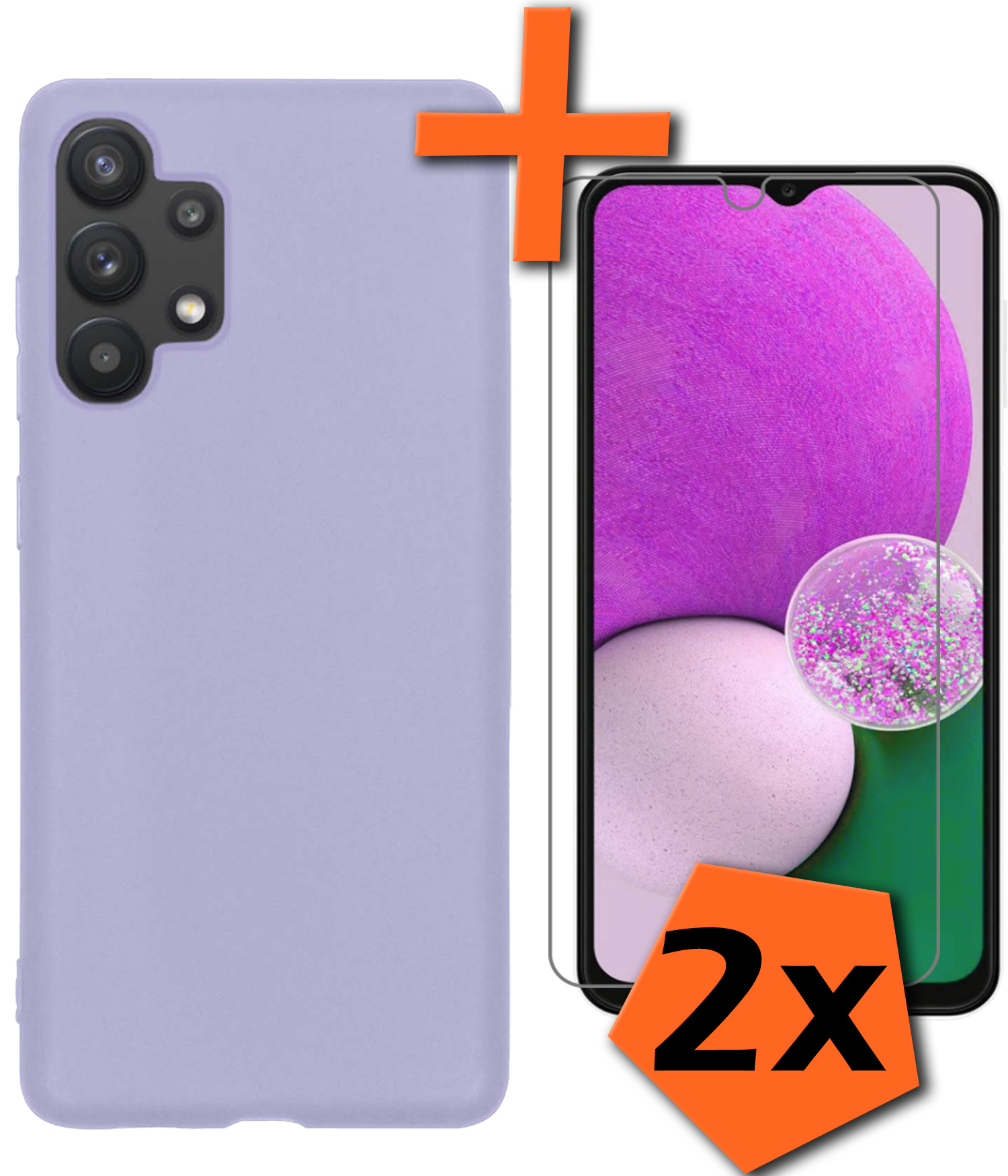 Nomfy Hoesje Geschikt voor Samsung A13 4G Hoesje Siliconen Cover Case Met 2x Screenprotector - Hoes Geschikt voor Samsung Galaxy A13 4G Hoes Back Case - Lila