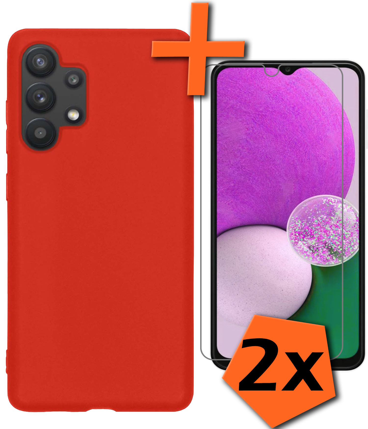 Nomfy Hoesje Geschikt voor Samsung A13 4G Hoesje Siliconen Cover Case Met 2x Screenprotector - Hoes Geschikt voor Samsung Galaxy A13 4G Hoes Back Case - Rood