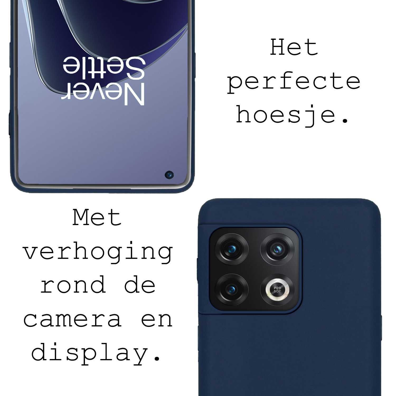 BASEY. Hoes Geschikt voor OnePlus 10 Pro Hoesje Siliconen Back Cover Case Met 2x Screenprotector - Hoesje Geschikt voor OnePlus 10 Pro Hoes Cover Hoesje - Donkerblauw