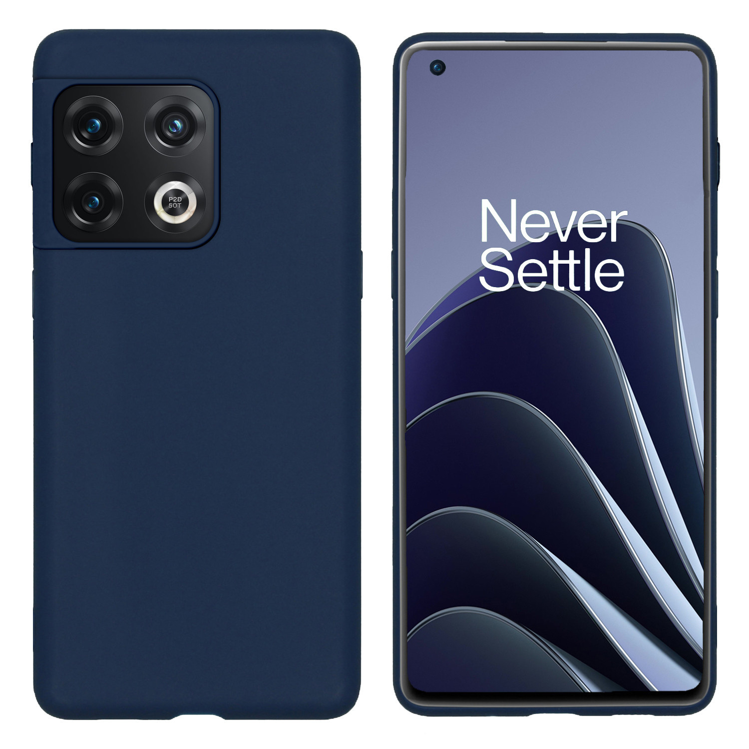 BASEY. Hoes Geschikt voor OnePlus 10 Pro Hoesje Siliconen Back Cover Case Met 2x Screenprotector - Hoesje Geschikt voor OnePlus 10 Pro Hoes Cover Hoesje - Donkerblauw