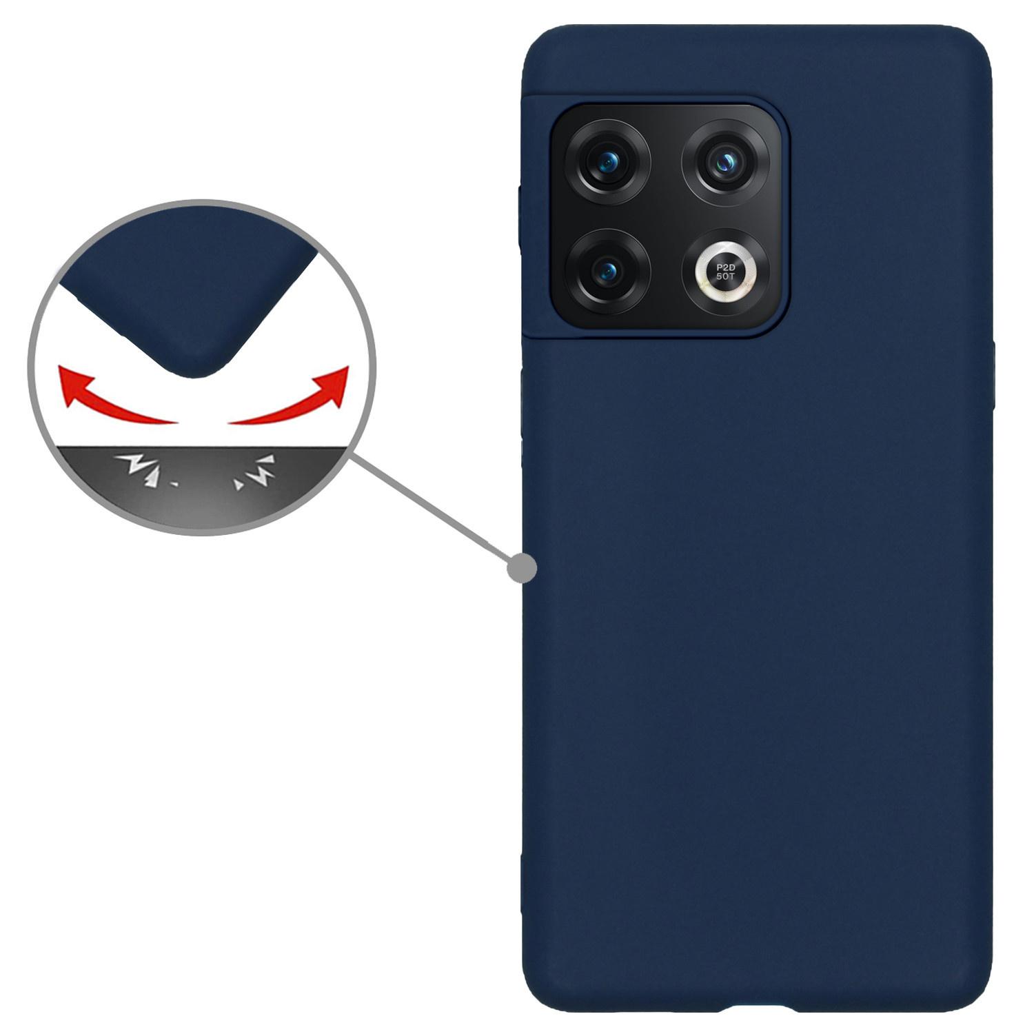 Nomfy Hoesje Geschikt voor OnePlus 10 Pro Hoesje Siliconen Cover Case Met Screenprotector - Hoes Geschikt voor OnePlus 10 Pro Hoes Back Case - Donkerblauw