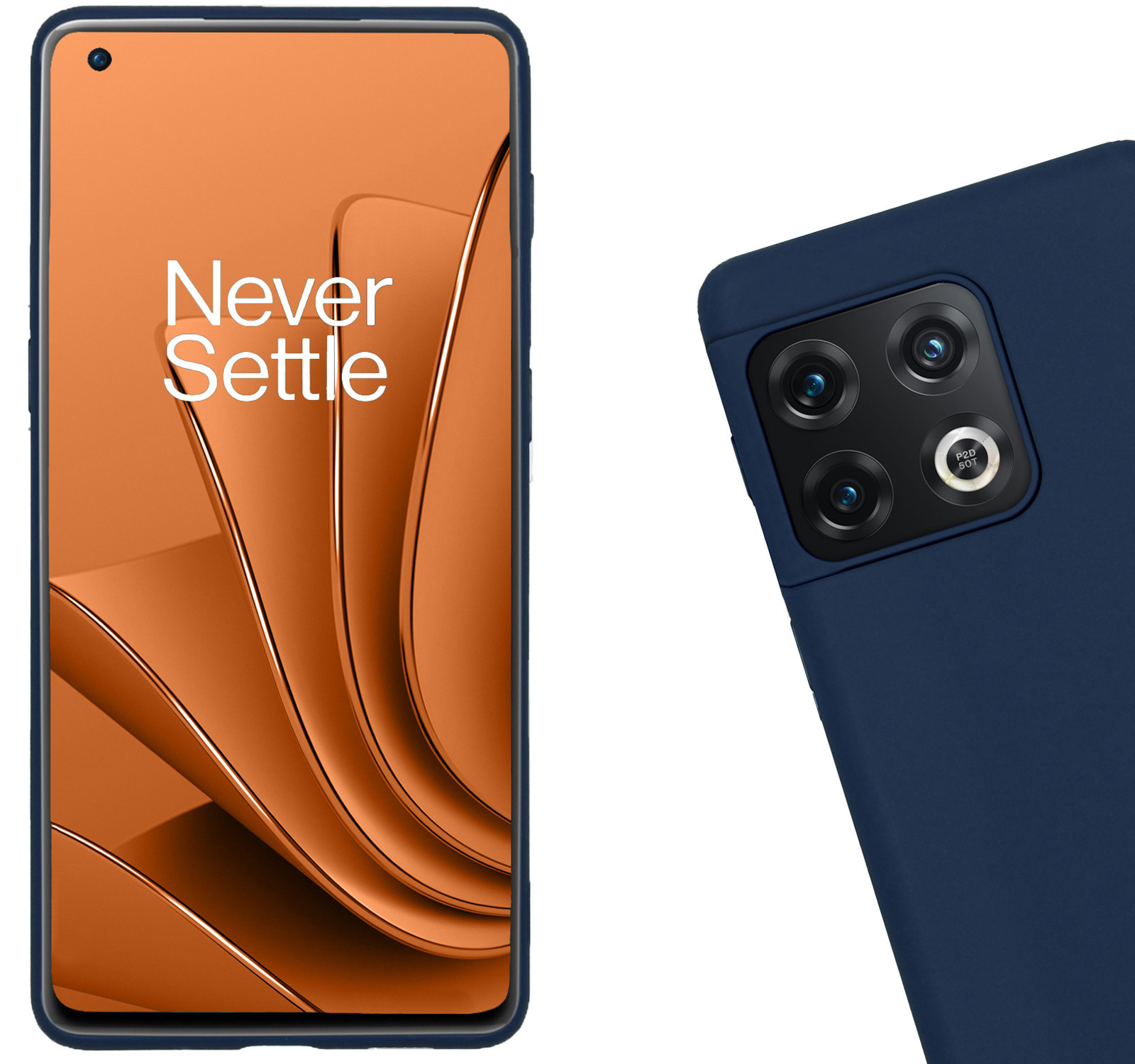 Nomfy Hoesje Geschikt voor OnePlus 10 Pro Hoesje Siliconen Cover Case Met Screenprotector - Hoes Geschikt voor OnePlus 10 Pro Hoes Back Case - Donkerblauw