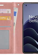 BASEY. Hoes Geschikt voor OnePlus 10 Pro Hoesje Bookcase Hoes Flip Case Book Cover - Hoesje Geschikt voor OnePlus 10 Pro Hoes Book Case Hoesje - Rosé goud