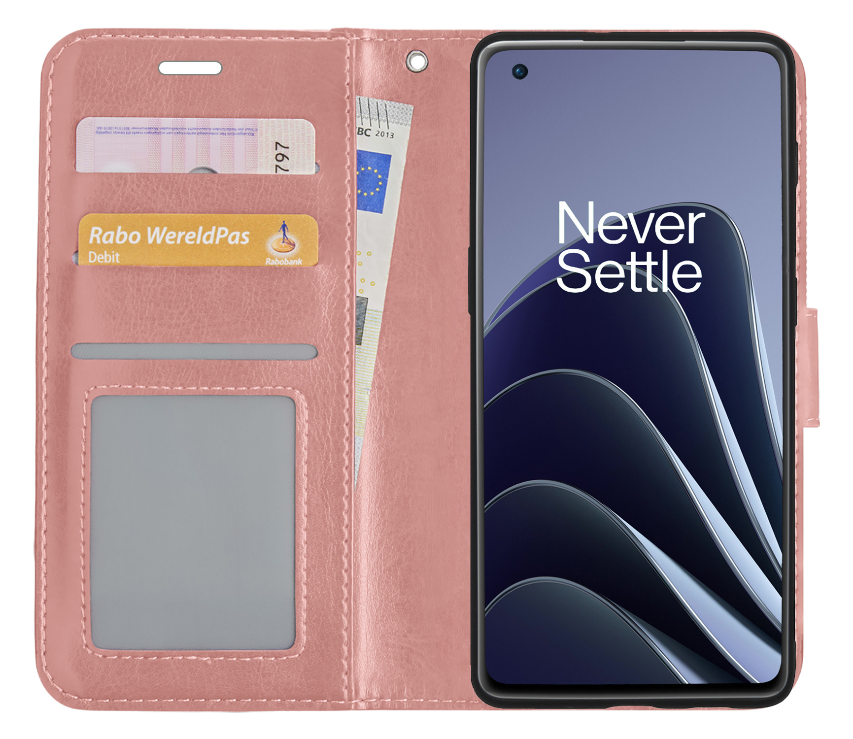 BASEY. Hoes Geschikt voor OnePlus 10 Pro Hoesje Bookcase Hoes Flip Case Book Cover - Hoesje Geschikt voor OnePlus 10 Pro Hoes Book Case Hoesje - Rosé goud