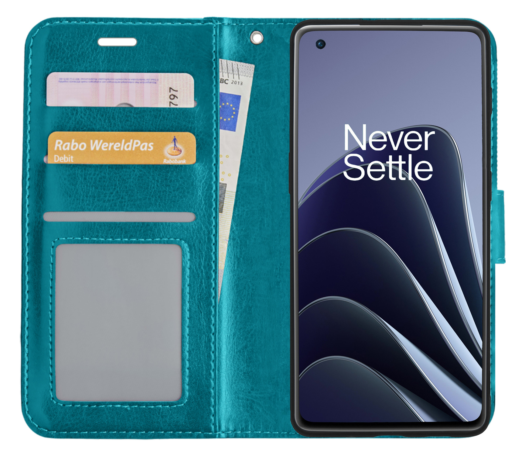 BASEY. OnePlus 10 Pro Hoesje Bookcase - OnePlus 10 Pro Hoes Flip Case Book Cover - OnePlus 10 Pro Hoes Book Case Turquoise