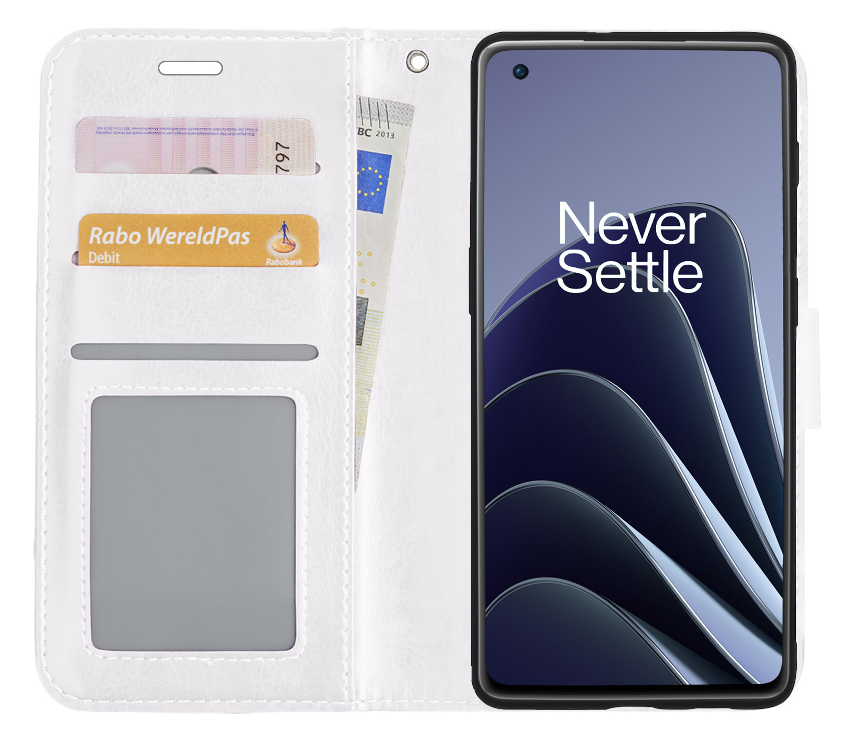 BASEY. Hoes Geschikt voor OnePlus 10 Pro Hoesje Bookcase Hoes Flip Case Book Cover - Hoesje Geschikt voor OnePlus 10 Pro Hoes Book Case Hoesje - Wit