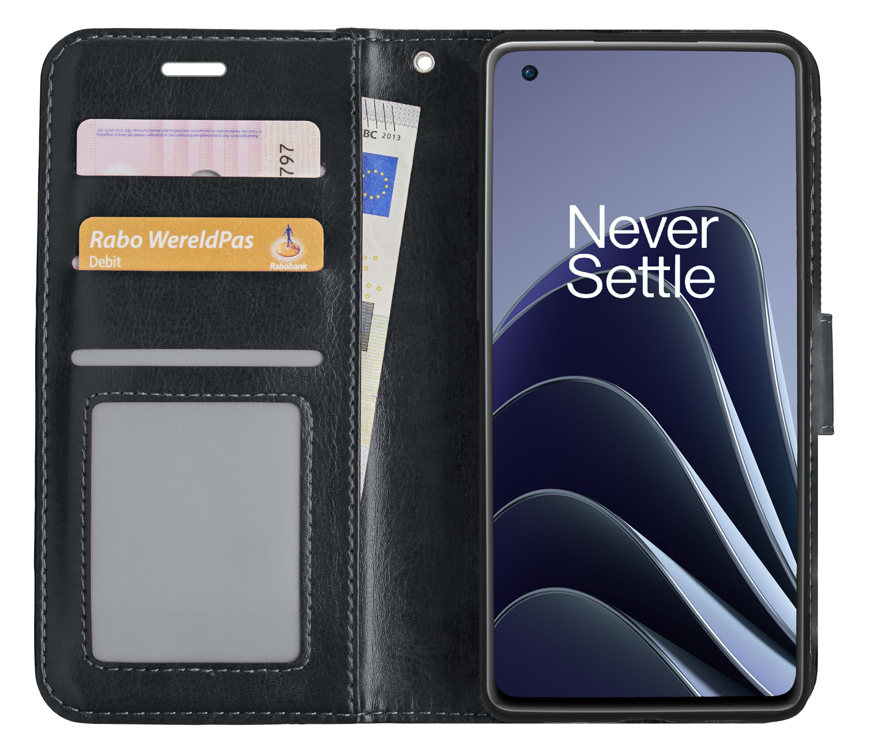 BASEY. Hoes Geschikt voor OnePlus 10 Pro Hoesje Bookcase Hoes Flip Case Book Cover - Hoesje Geschikt voor OnePlus 10 Pro Hoes Book Case Hoesje - Zwart