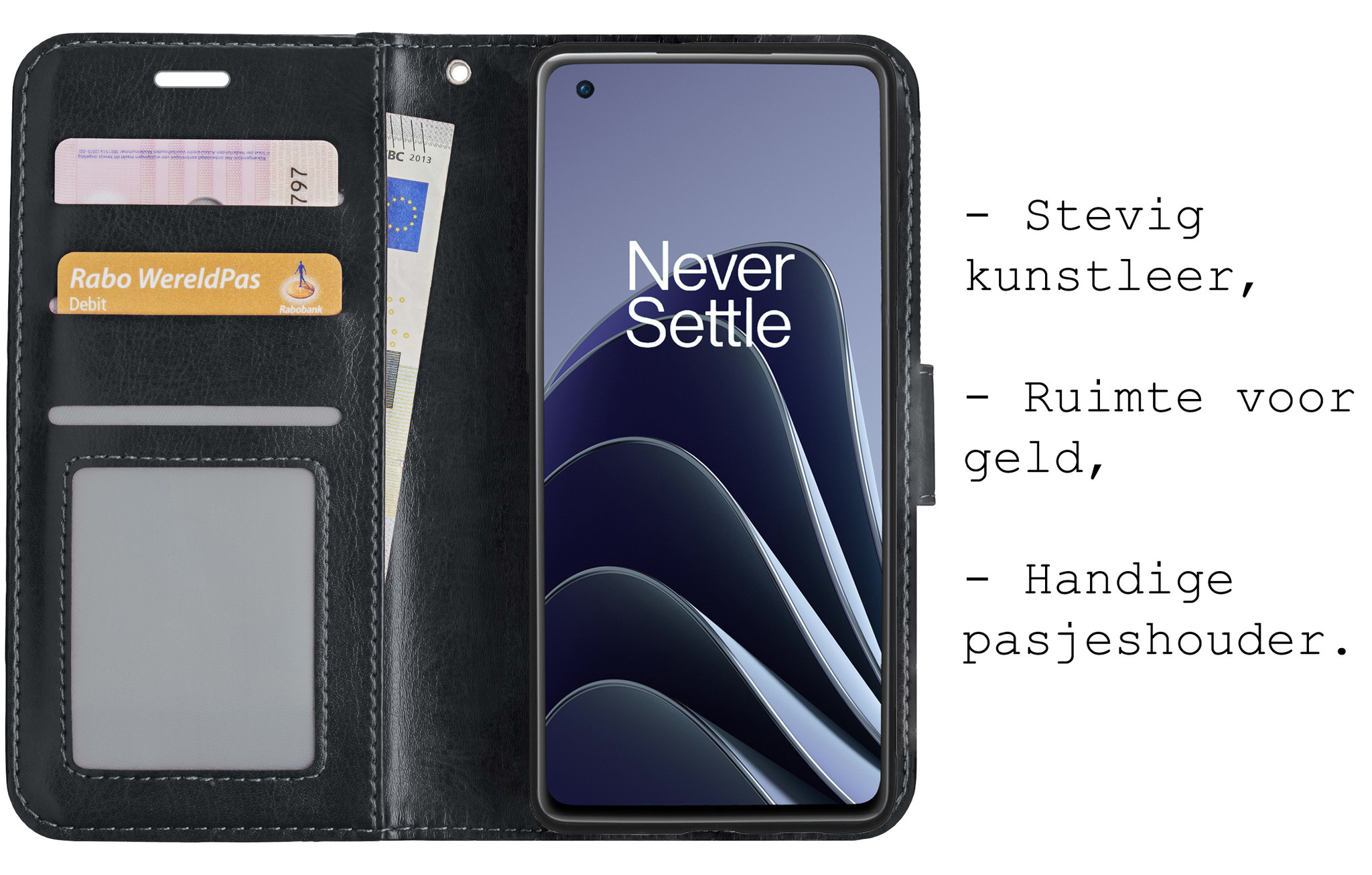 BASEY. Hoes Geschikt voor OnePlus 10 Pro Hoesje Bookcase Hoes Flip Case Book Cover - Hoesje Geschikt voor OnePlus 10 Pro Hoes Book Case Hoesje - Zwart