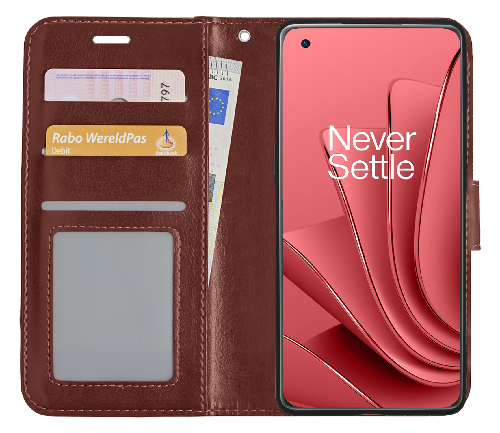 NoXx Hoes Geschikt voor OnePlus 10 Pro Hoesje Book Case Hoes Flip Cover Wallet Bookcase - Bruin