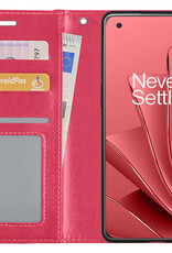 NoXx Hoes Geschikt voor OnePlus 10 Pro Hoesje Book Case Hoes Flip Cover Wallet Bookcase - Donkerroze