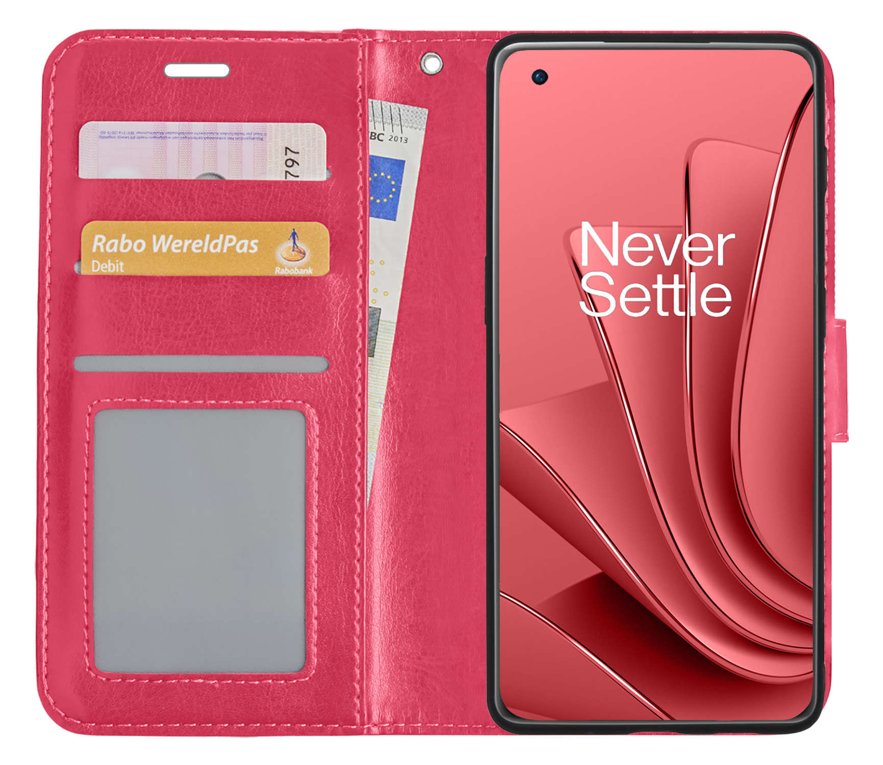 NoXx Hoes Geschikt voor OnePlus 10 Pro Hoesje Book Case Hoes Flip Cover Wallet Bookcase - Donkerroze