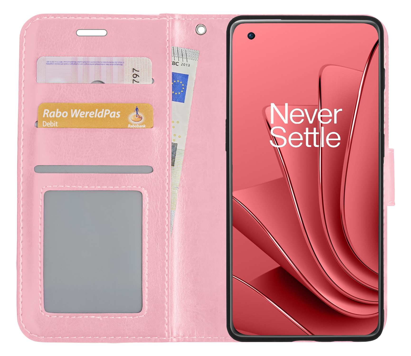 NoXx Hoes Geschikt voor OnePlus 10 Pro Hoesje Book Case Hoes Flip Cover Wallet Bookcase - Lichtroze