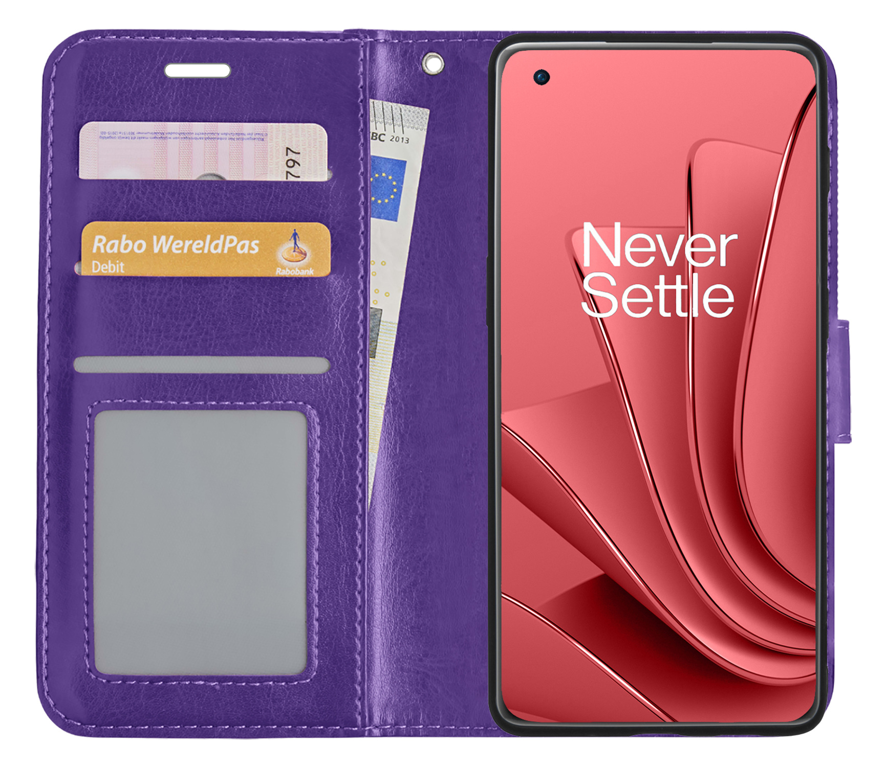 NoXx Hoes Geschikt voor OnePlus 10 Pro Hoesje Book Case Hoes Flip Cover Wallet Bookcase - Paars