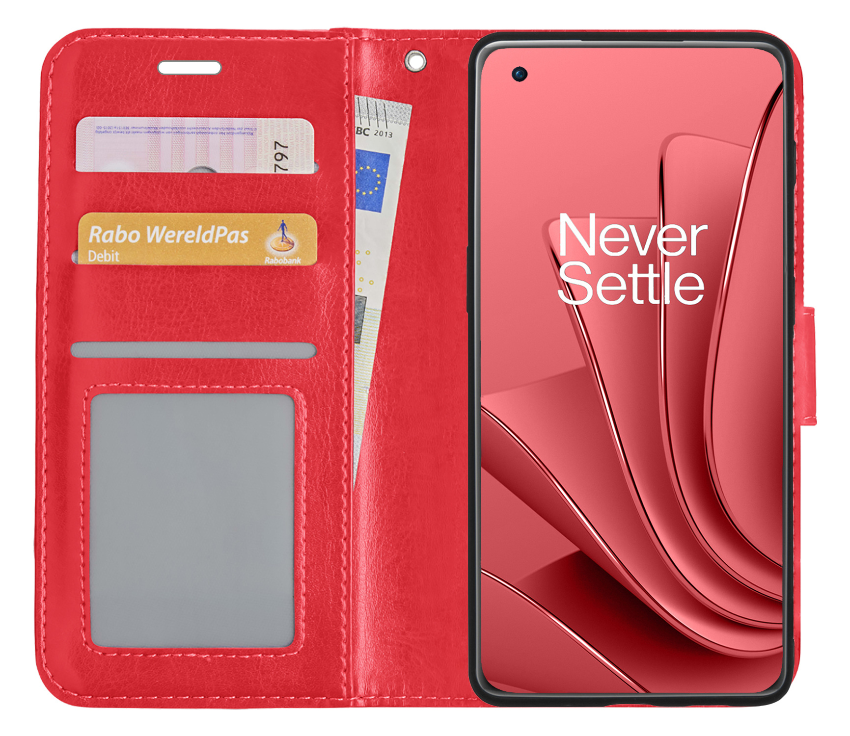 NoXx Hoes Geschikt voor OnePlus 10 Pro Hoesje Book Case Hoes Flip Cover Wallet Bookcase - Rood