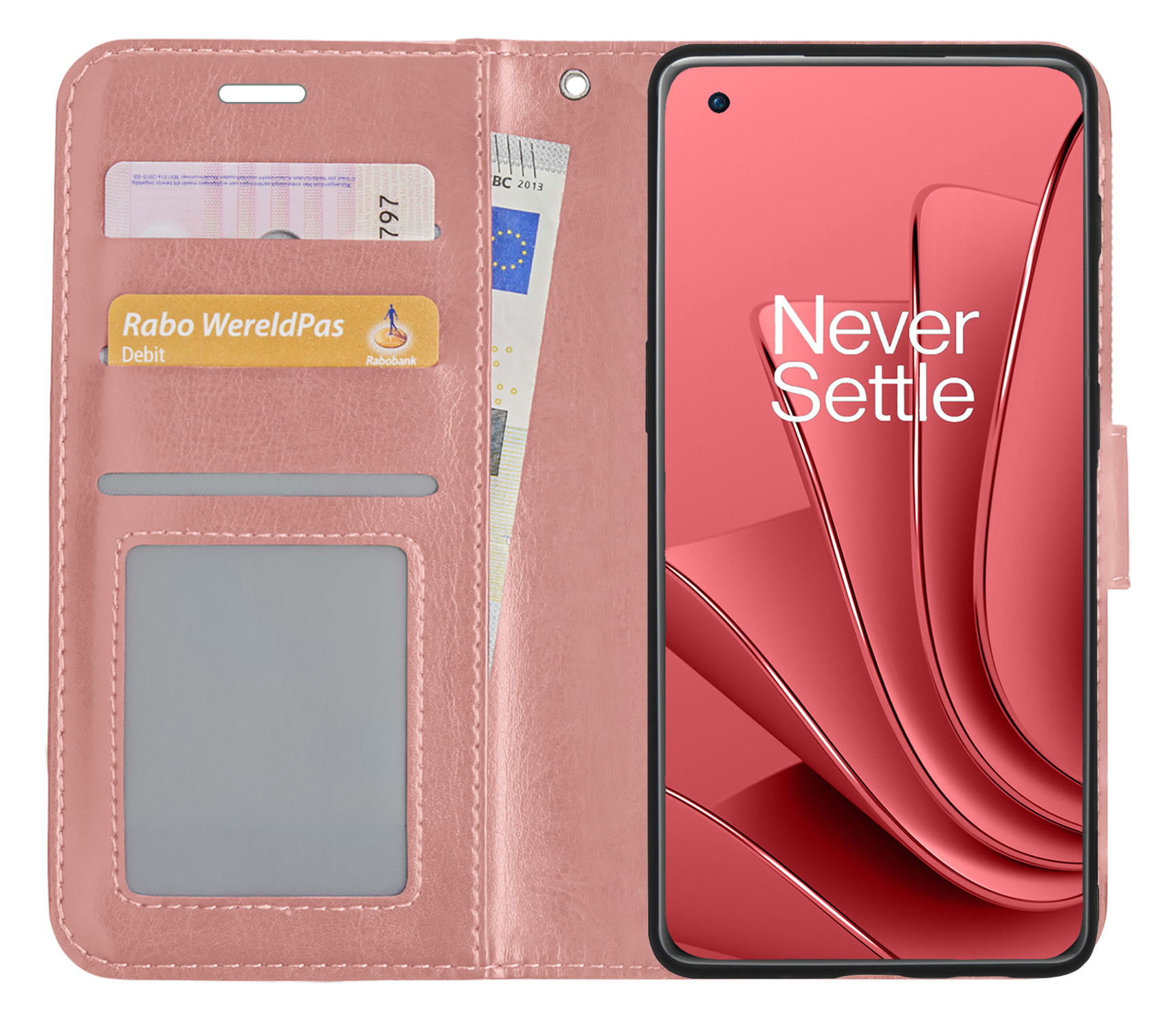 NoXx Hoes Geschikt voor OnePlus 10 Pro Hoesje Book Case Hoes Flip Cover Wallet Bookcase - Rosé goud