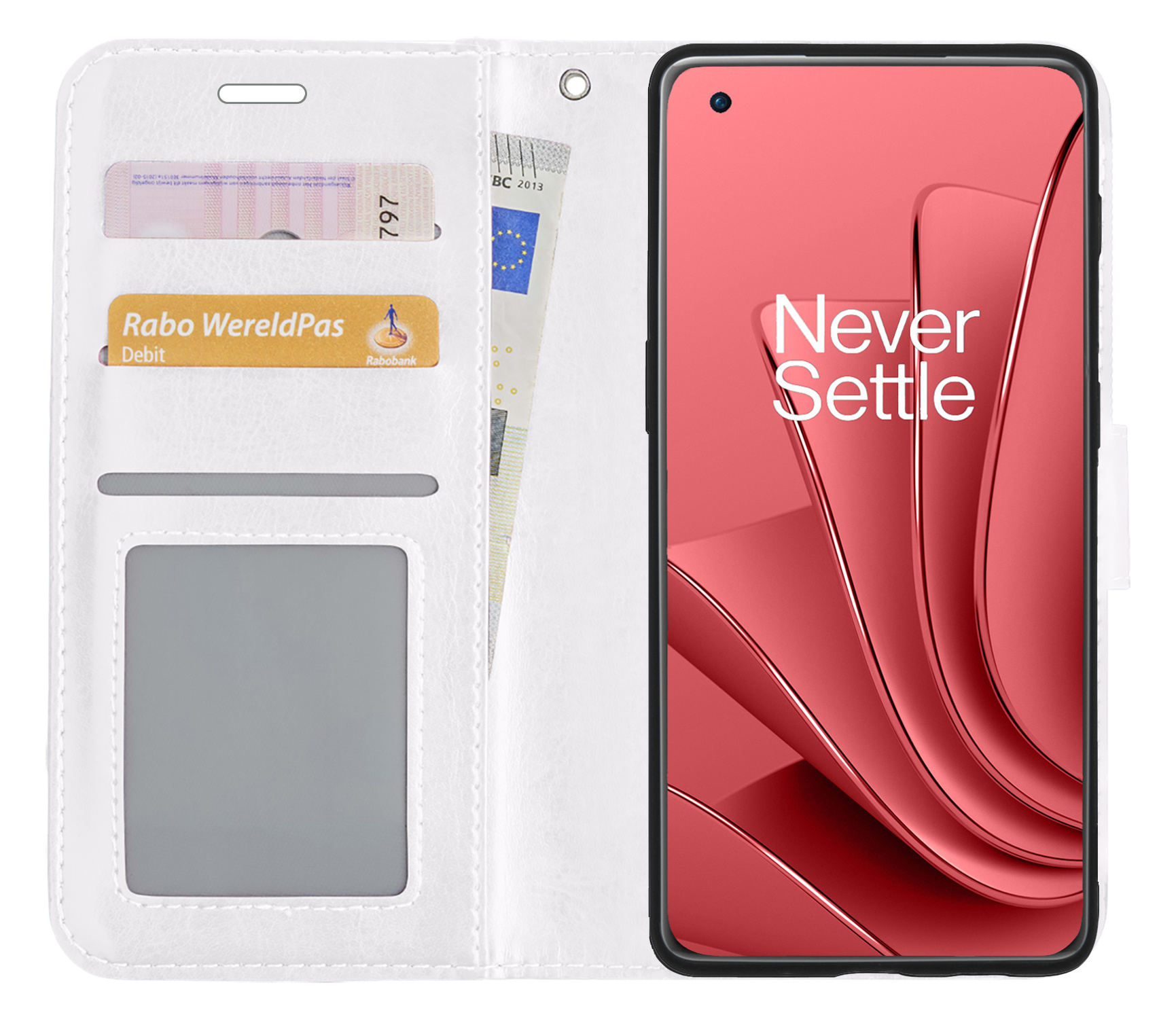 NoXx Hoes Geschikt voor OnePlus 10 Pro Hoesje Book Case Hoes Flip Cover Wallet Bookcase - Wit