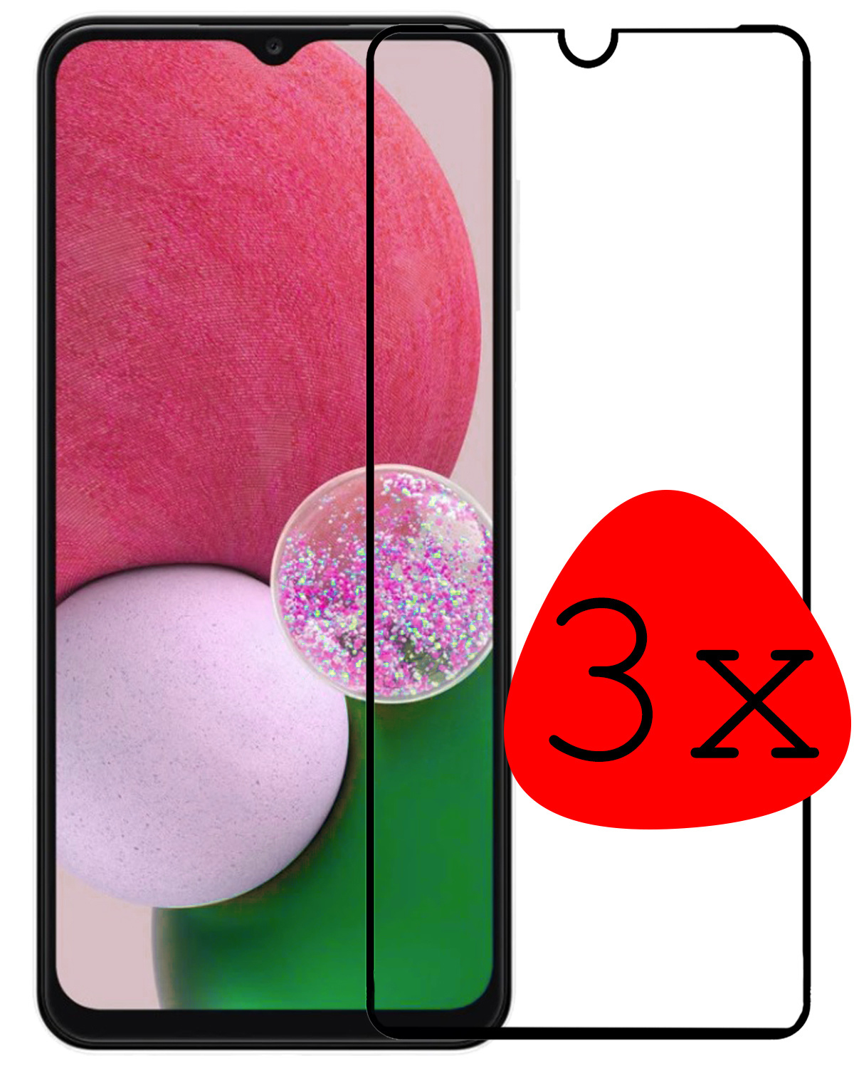 BASEY. Screenprotector Geschikt voor Samsung A13 5G Screenprotector Beschermglas Full Cover - Screenprotector Geschikt voor Samsung Galaxy A13 5G Screen Protector Full Cover - 3 Stuks