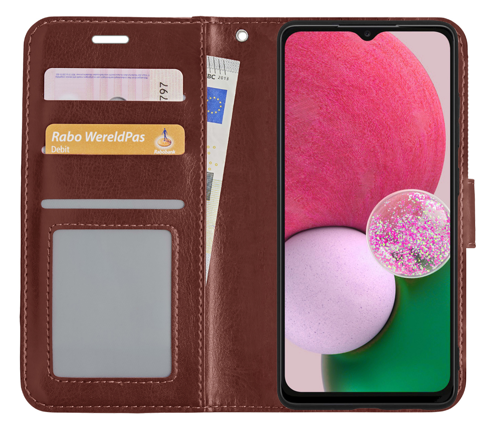 BASEY. Hoes Geschikt voor Samsung A13 5G Hoesje Bookcase Hoes Flip Case Book Cover - Hoesje Geschikt voor Samsung Galaxy A13 5G Hoes Book Case Hoesje - Bruin