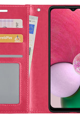 BASEY. Hoes Geschikt voor Samsung A13 5G Hoesje Bookcase Hoes Flip Case Book Cover - Hoesje Geschikt voor Samsung Galaxy A13 5G Hoes Book Case Hoesje - Donkerroze