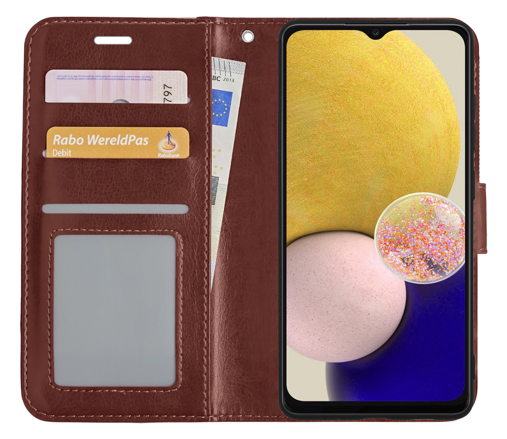 NoXx Hoes Geschikt voor Samsung A13 5G Hoesje Book Case Hoes Flip Cover Wallet Bookcase - Bruin
