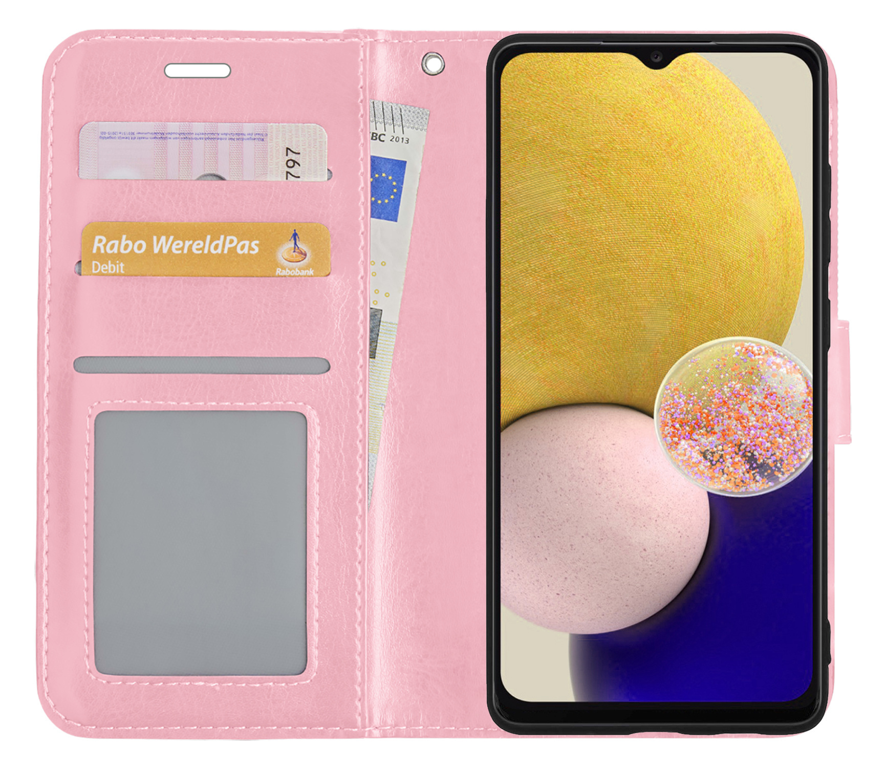 NoXx Hoes Geschikt voor Samsung A13 5G Hoesje Book Case Hoes Flip Cover Wallet Bookcase - Lichtroze