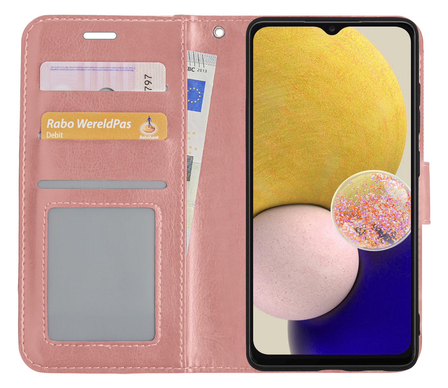 NoXx Hoes Geschikt voor Samsung A13 5G Hoesje Book Case Hoes Flip Cover Wallet Bookcase - Rosé goud