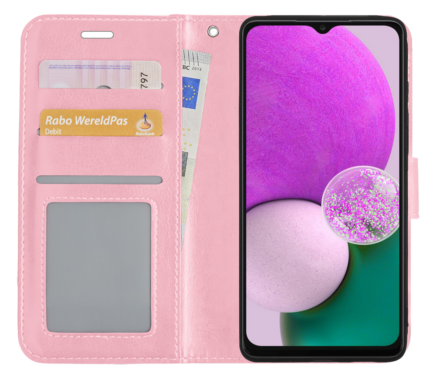 Nomfy Hoesje Geschikt voor Samsung A13 5G Hoes Bookcase Flipcase Book Cover - Hoes Geschikt voor Samsung Galaxy A13 5G Hoesje Book Case - Lichtroze