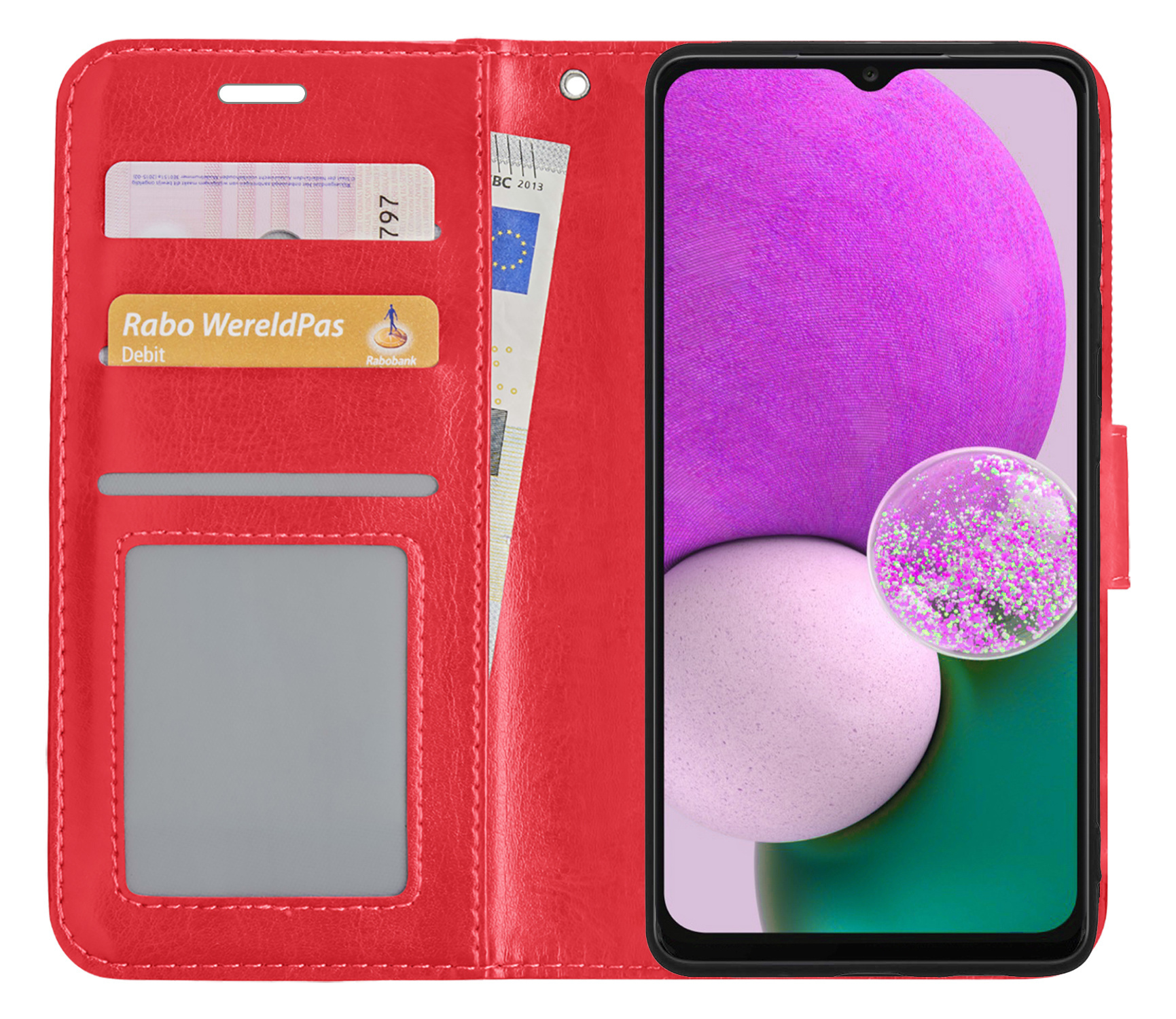 Nomfy Hoesje Geschikt voor Samsung A13 5G Hoes Bookcase Flipcase Book Cover - Hoes Geschikt voor Samsung Galaxy A13 5G Hoesje Book Case - Rood