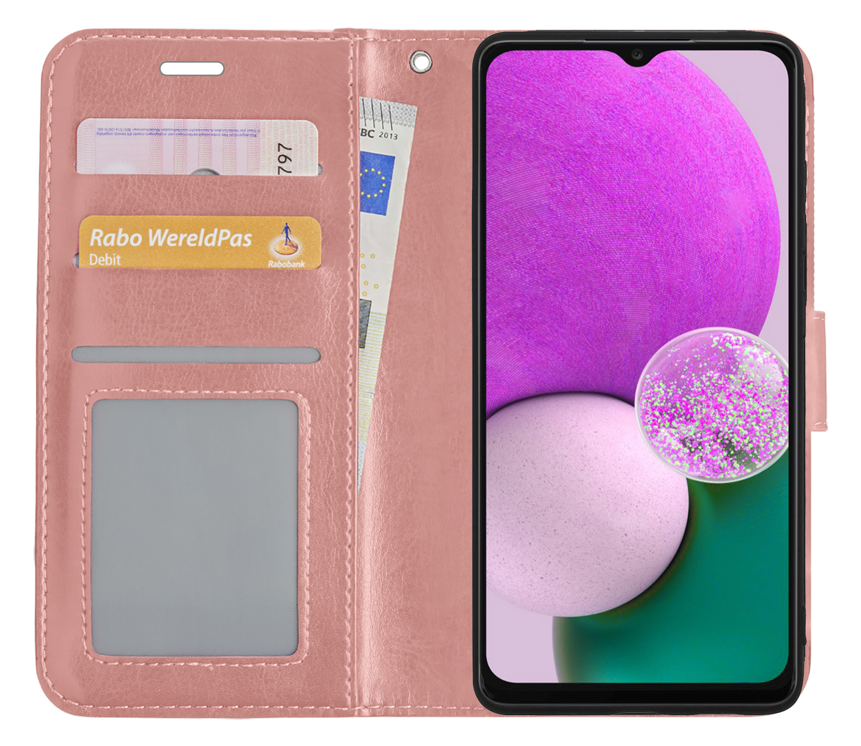 Nomfy Hoesje Geschikt voor Samsung A13 5G Hoes Bookcase Flipcase Book Cover - Hoes Geschikt voor Samsung Galaxy A13 5G Hoesje Book Case - Rosé goud