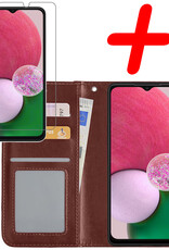 BASEY. Hoes Geschikt voor Samsung A13 5G Hoesje Bookcase Hoes Flip Case Book Cover Met Screenprotector - Hoesje Geschikt voor Samsung Galaxy A13 5G Hoes Book Case Hoesje - Bruin