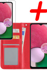 BASEY. Hoes Geschikt voor Samsung A13 5G Hoesje Bookcase Hoes Flip Case Book Cover Met Screenprotector - Hoesje Geschikt voor Samsung Galaxy A13 5G Hoes Book Case Hoesje - Rood