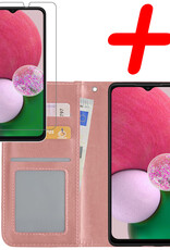 BASEY. Hoes Geschikt voor Samsung A13 5G Hoesje Bookcase Hoes Flip Case Book Cover Met Screenprotector - Hoesje Geschikt voor Samsung Galaxy A13 5G Hoes Book Case Hoesje - Rosé goud